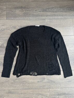 Chelsea Black Distressed Knit Sweater Size Small